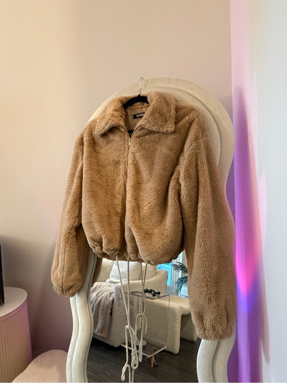 Missguided Faux Teddy Zip Jacket - Camel Brown